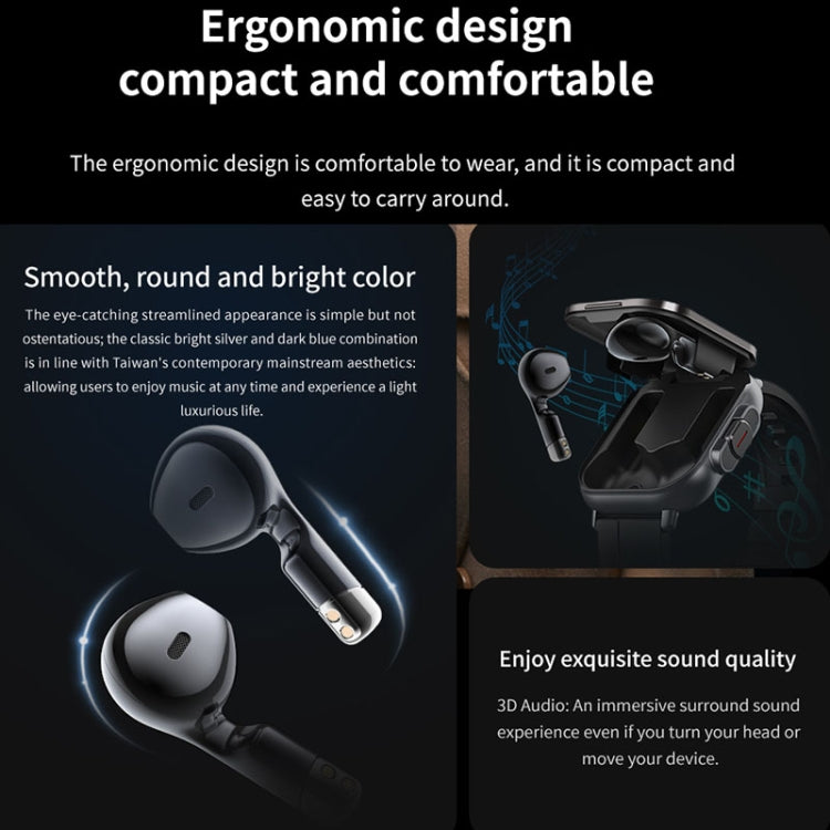 D8 2.01 inch 2 in 1 Bluetooth Earphone Steel Band Smart Watch, Support Health Monitoring / NFC