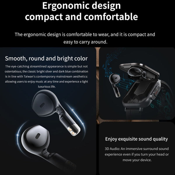 D8 2.01 inch 2 in 1 Bluetooth Earphone Steel Band Smart Watch, Support Health Monitoring / NFC