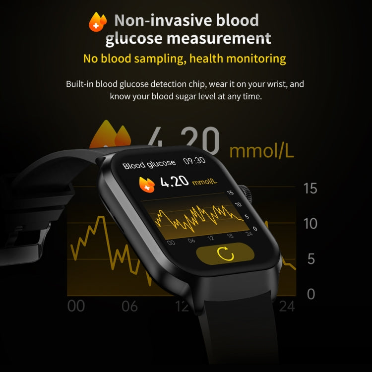 2.01 inch Silicone Strap Bluetooth Call Smart Watch Support Heart Rate Monitoring / Non-invasive Blood Sugar, Silicone Strap Black, Silicone Strap Light Yellow