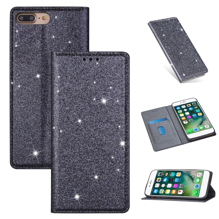 Ultrathin Glitter Magnetic Horizontal Flip Leather Case with Holder & Card Slots, For iPhone 6 Plus, For iPhone 8 / 7, For iPhone 8 Plus / 7 Plus, For iPhone 11