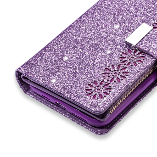 Multi-card Slots Starry Sky Laser Carving Glitter Zipper Horizontal Flip Leather Case with Holder & Wallet & Lanyard, For iPhone 11 Pro Max, For iPhone 11 Pro, For iPhone 11, For iPhone XS Max