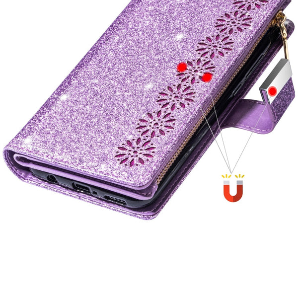 Multi-card Slots Starry Sky Laser Carving Glitter Zipper Horizontal Flip Leather Case with Holder & Wallet & Lanyard, For iPhone 11 Pro Max, For iPhone 11 Pro, For iPhone 11, For iPhone XS Max