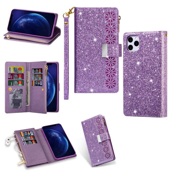 Multi-card Slots Starry Sky Laser Carving Glitter Zipper Horizontal Flip Leather Case with Holder & Wallet & Lanyard, For iPhone 11 Pro Max, For iPhone 11 Pro, For iPhone 11, For iPhone XS Max