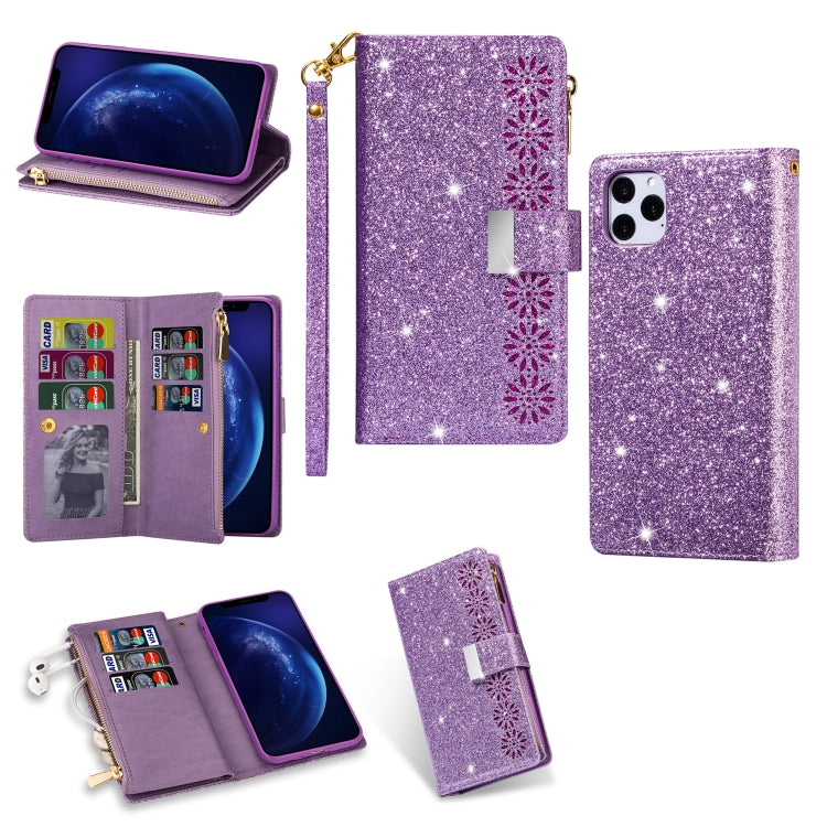 Multi-card Slots Starry Sky Laser Carving Glitter Zipper Horizontal Flip Leather Case with Holder & Wallet & Lanyard, For iPhone 11 Pro Max, For iPhone 11 Pro, For iPhone 11, For iPhone XS Max