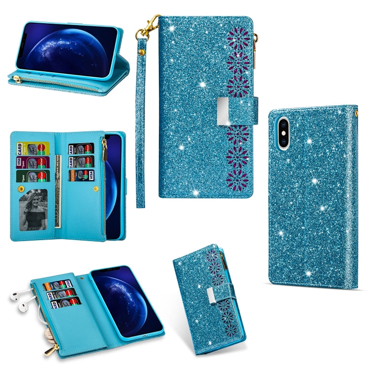 Multi-card Slots Starry Sky Laser Carving Glitter Zipper Horizontal Flip Leather Case with Holder & Wallet & Lanyard, For iPhone 11 Pro Max, For iPhone 11 Pro, For iPhone 11, For iPhone XS Max