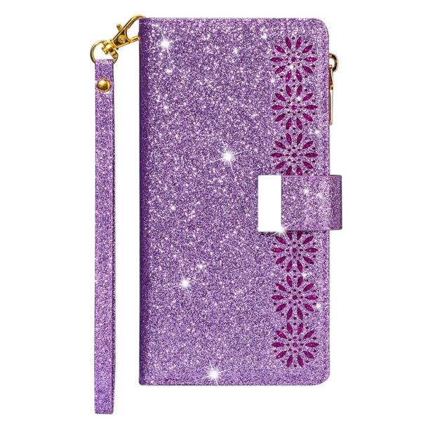 Multi-card Slots Starry Sky Laser Carving Glitter Zipper Horizontal Flip Leather Case with Holder & Wallet & Lanyard, For iPhone XR, For iPhone X / XS, For iPhone 8 Plus / 7 Plus, For iPhone SE 2022 / SE 2020 / 8 / 7