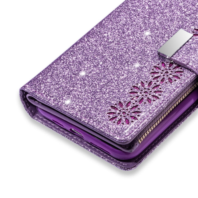 Multi-card Slots Starry Sky Laser Carving Glitter Zipper Horizontal Flip Leather Case with Holder & Wallet & Lanyard, For iPhone XR, For iPhone X / XS, For iPhone 8 Plus / 7 Plus, For iPhone SE 2022 / SE 2020 / 8 / 7
