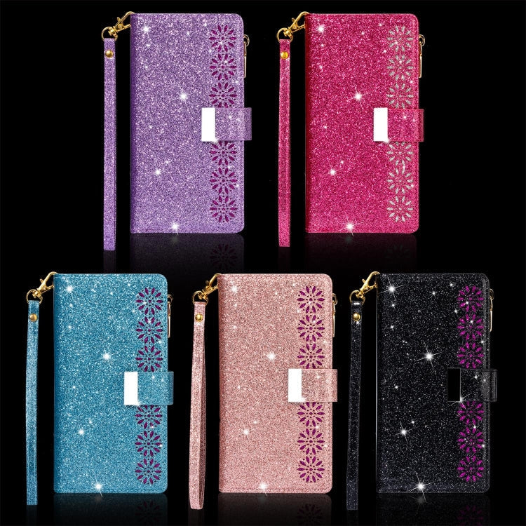 Multi-card Slots Starry Sky Laser Carving Glitter Zipper Horizontal Flip Leather Case with Holder & Wallet & Lanyard, For iPhone XR, For iPhone X / XS, For iPhone 8 Plus / 7 Plus, For iPhone SE 2022 / SE 2020 / 8 / 7