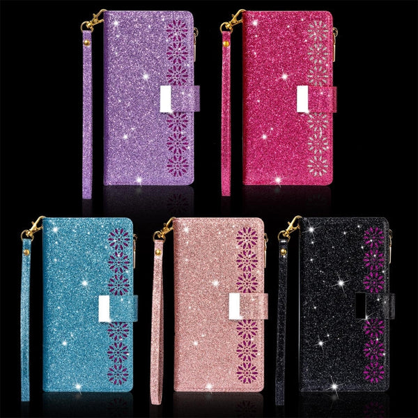 Multi-card Slots Starry Sky Laser Carving Glitter Zipper Horizontal Flip Leather Case with Holder & Wallet & Lanyard, For iPhone XR, For iPhone X / XS, For iPhone 8 Plus / 7 Plus, For iPhone SE 2022 / SE 2020 / 8 / 7