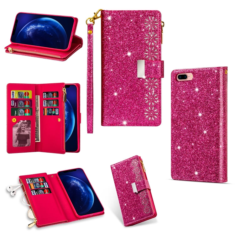 Multi-card Slots Starry Sky Laser Carving Glitter Zipper Horizontal Flip Leather Case with Holder & Wallet & Lanyard, For iPhone XR, For iPhone X / XS, For iPhone 8 Plus / 7 Plus, For iPhone SE 2022 / SE 2020 / 8 / 7
