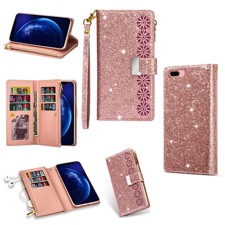 Multi-card Slots Starry Sky Laser Carving Glitter Zipper Horizontal Flip Leather Case with Holder & Wallet & Lanyard, For iPhone XR, For iPhone X / XS, For iPhone 8 Plus / 7 Plus, For iPhone SE 2022 / SE 2020 / 8 / 7