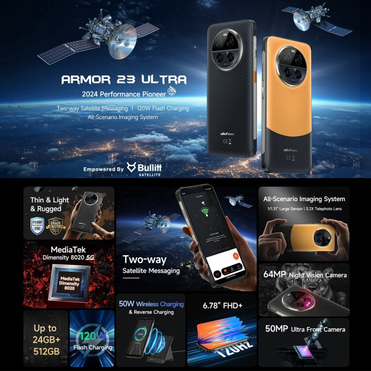 Ulefone Armor 23 Ultra Rugged Phone, 6.78 inch Android 13 MediaTek Dimensity 8020 Octa Core up to 2.6GHz, Network: 5G, NFC, OTG, Satellite Messaging