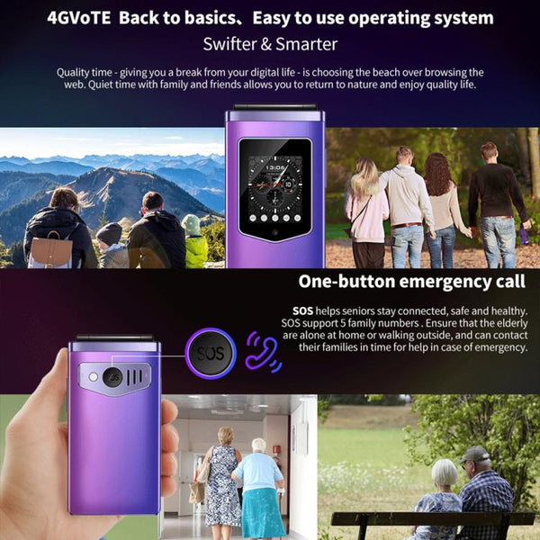 HAMTOD T8 4G Flip Phone, 2.8 inch + 1.77 inch, VoLTE, BT, SOS, OTG