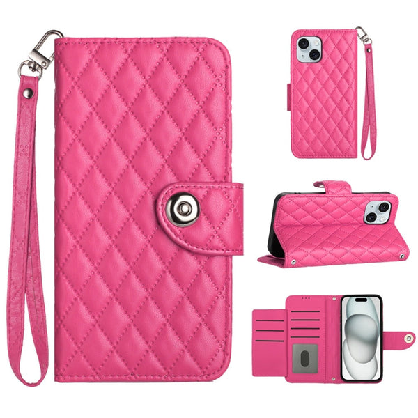 Rhombic Texture Flip Leather Phone Case with Lanyard