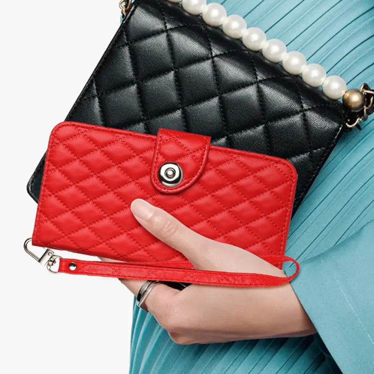 Rhombic Texture Flip Leather Phone Case with Lanyard