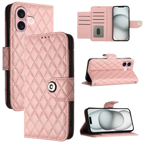 Rhombic Texture Flip Leather Phone Case with Lanyard