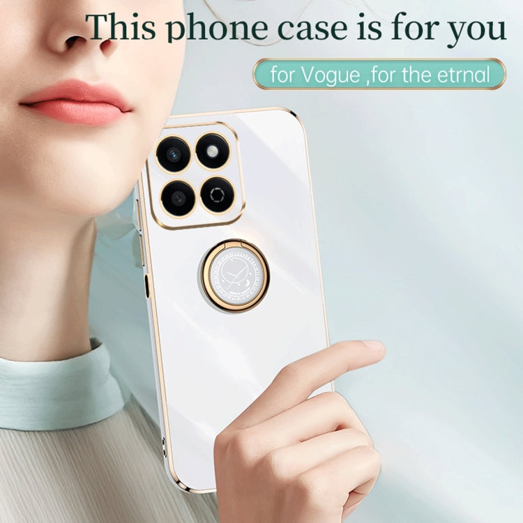 XINLI Straight 6D Plating Gold Edge TPU Shockproof Case with Ring Holder, For Honor Play 60 Plus, For Honor X6b, For Honor 200