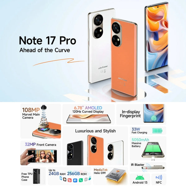 Ulefone Note 17 Pro, Screen Fingerprint, 6.78 inch Android 13 MediaTek Helio G99 MTK6789 Octa Core, NFC, Network: 4G