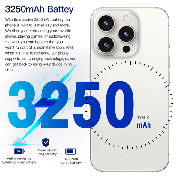 i15 Pro Max / Q5, 6.5 inch Screen, Face Identification, Android 8.1 MTK6580P Quad Core, Network: 3G, Dual SIM, 2GB+16GB