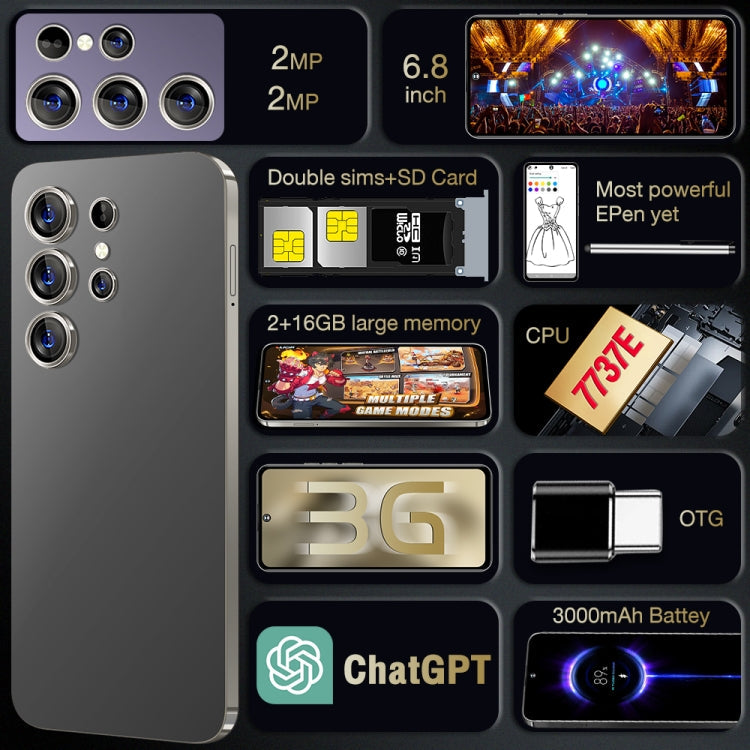 S24 Ultra / C24, 6.8 inch Screen, Android 8.1 7731E Quad Core, Network: 3G, OTG, Dual SIM, 2GB+16GB