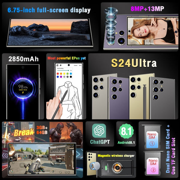 S24 Ultra / L26A, 6.75 inch Screen, Android 8.1 MTK6753 Octa Core, Network: 4G, Dual SIM