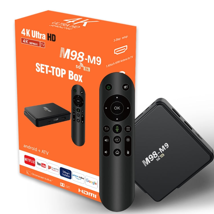 M98-M9 Quad-core ARM Cortex-A53 WiFi Bluetooth 4K HD Android TV Box, 2GB+8GB