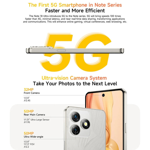 Ulefone Note 18 Ultra, Side Fingerprint, 6.78 inch Android 13 MediaTek Dimensity 720 5G MT6853 Octa Core 2.0GHz, NFC, Network: 5G