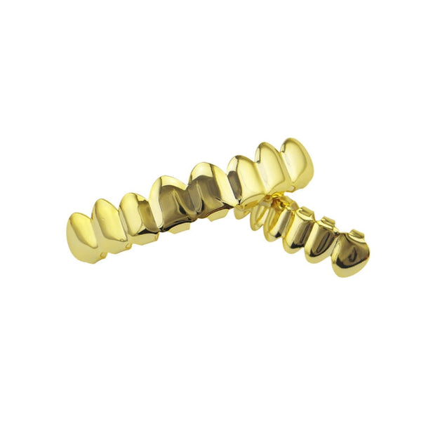 Hip Hop Accessories Gold Tooth Set Real Gold Plating Smooth Upper Eight Lower Six Denture Set