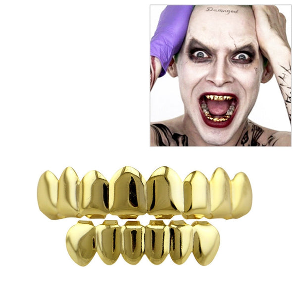 Hip Hop Accessories Gold Tooth Set Real Gold Plating Smooth Upper Eight Lower Six Denture Set