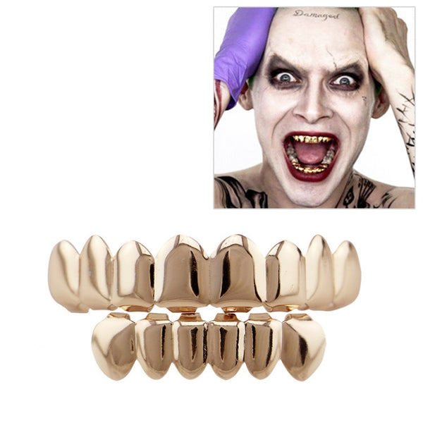 Hip Hop Accessories Gold Tooth Set Real Gold Plating Smooth Upper Eight Lower Six Denture Set