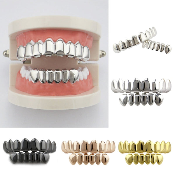 Hip Hop Accessories Gold Tooth Set Real Gold Plating Smooth Upper Eight Lower Six Denture Set