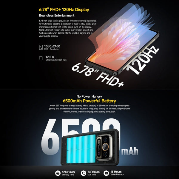 Ulefone Armor 25T Pro Rugged Phone, Thermal Imaging, 6.78 inch Android 14 MediaTek Dimensity 6300 Octa Core, Network: 5G, NFC