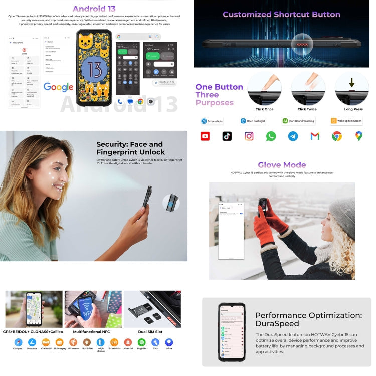 HOTWAV Cyber 15, IP68/IP69K Rugged Phone, 6280mAh, 6.6 inch Android 13 MediaTek MT6789 Helio G99 Octa Core, Network: 4G, NFC, OTG