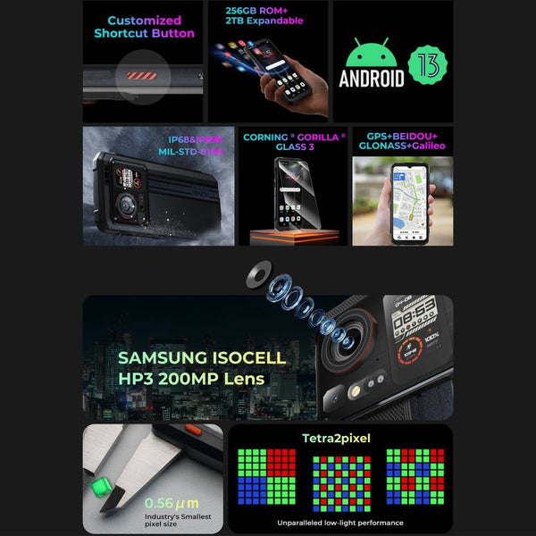 HOTWAV Cyber 15, IP68/IP69K Rugged Phone, 6280mAh, 6.6 inch Android 13 MediaTek MT6789 Helio G99 Octa Core, Network: 4G, NFC, OTG