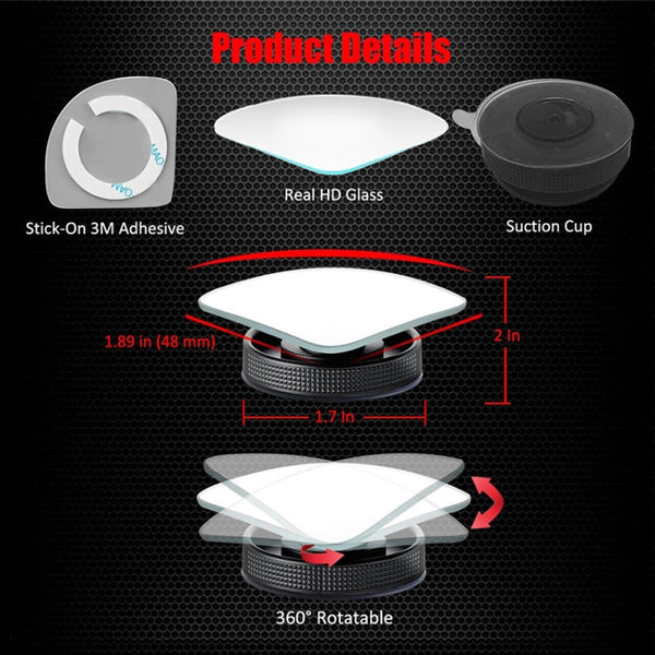 3R 3R-357 Car Suction Cup Auxiliary Side View Mirror Round Blind Spot Mirror