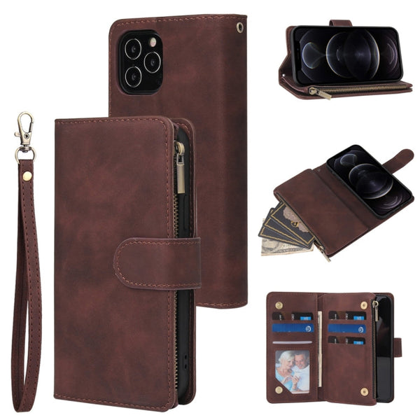 Multifunctional Retro Frosted Horizontal Flip Leather Case with Card Slot & Holder & Zipper Wallet & Photo Frame & Lanyard, For iPhone 12 Pro Max, For iPhone 12 / 12 Pro, For iPhone 12 mini, For Samsung Galaxy A11
