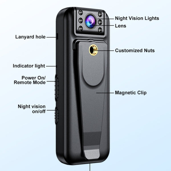 A82 IR Night Vision Rotating Lens 2K HD Video WiFi Recorder with Back Clip, A82