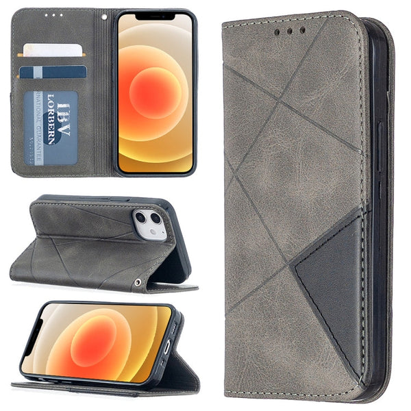 Rhombus Texture Horizontal Flip Magnetic Leather Case with Holder & Card Slots, For Xiaomi Redmi 9A, For Xiaomi Redmi 9C, For iPhone 12 mini, For iPhone 12 / 12 Pro