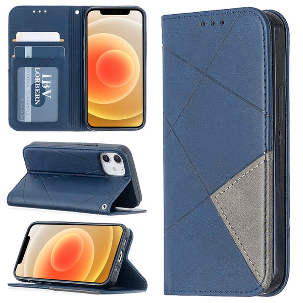 Rhombus Texture Horizontal Flip Magnetic Leather Case with Holder & Card Slots, For Xiaomi Redmi 9A, For Xiaomi Redmi 9C, For iPhone 12 mini, For iPhone 12 / 12 Pro
