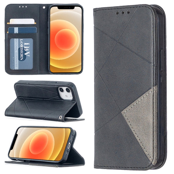 Rhombus Texture Horizontal Flip Magnetic Leather Case with Holder & Card Slots, For Xiaomi Redmi 9A, For Xiaomi Redmi 9C, For iPhone 12 mini, For iPhone 12 / 12 Pro