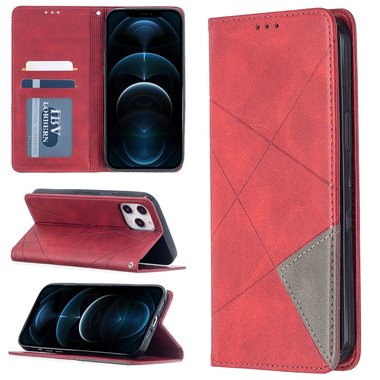 Rhombus Texture Horizontal Flip Magnetic Leather Case with Holder & Card Slots, For iPhone 12 Pro Max