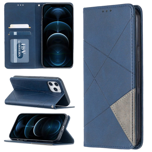 Rhombus Texture Horizontal Flip Magnetic Leather Case with Holder & Card Slots, For iPhone 12 Pro Max