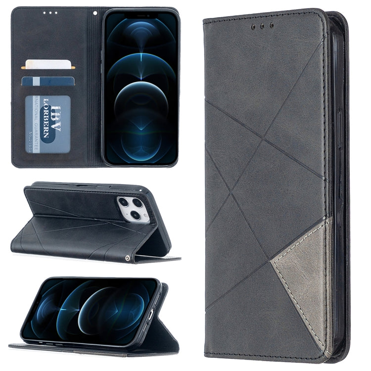 Rhombus Texture Horizontal Flip Magnetic Leather Case with Holder & Card Slots, For iPhone 12 Pro Max