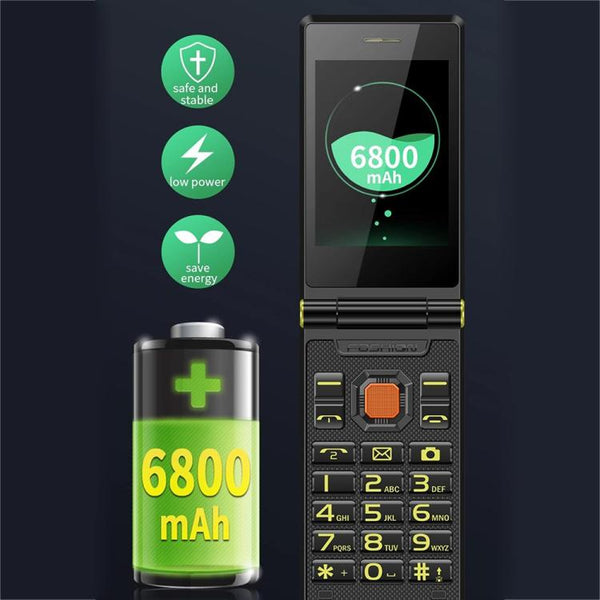 M7+ 4G Dual Screen Flip Elder Rugged Phone, 2.8 inch Inner, 2.4 inch Outer, 6800mAh Battery, 24 Keys, Flashlight, Network: 4G, Dual SIM, SOS, EU Plug, US Plug, UK Plug