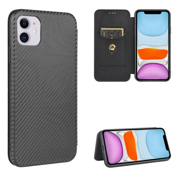 Carbon Fiber Texture Magnetic Horizontal Flip TPU + PC + PU Leather Case with Card Slot, For iPhone 11, For iPhone 12 mini, For iPhone 12 / 12 Pro, For iPhone 12 Pro Max