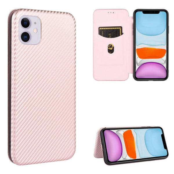 Carbon Fiber Texture Magnetic Horizontal Flip TPU + PC + PU Leather Case with Card Slot, For iPhone 11, For iPhone 12 mini, For iPhone 12 / 12 Pro, For iPhone 12 Pro Max