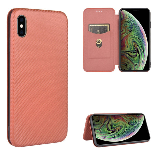 Carbon Fiber Texture Magnetic Horizontal Flip TPU + PC + PU Leather Case with Card Slot, For iPhone 7 / 8 / SE 2020 / SE 2022, For iPhone 7 Plus / 8 Plus, For iPhone XR, For iPhone XS Max