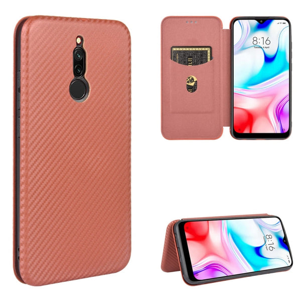 Carbon Fiber Texture Magnetic Horizontal Flip TPU + PC + PU Leather Case with Card Slot, For Xiaomi Redmi 9C, For Xiaomi Redmi 8A, For Xiaomi Redmi 8, For Xiaomi Redmi 9