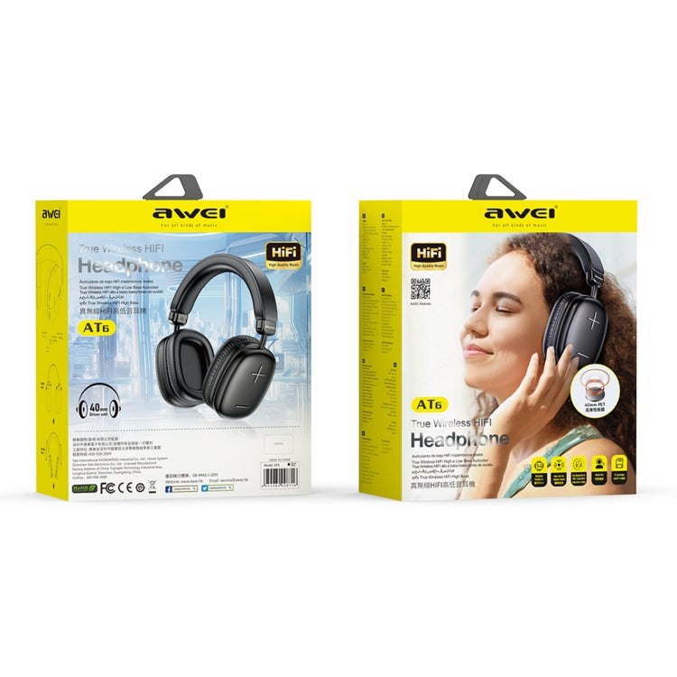 awei AT6 Wireless Bluetooth V5.4 Hi-Fi Stereo Headphones