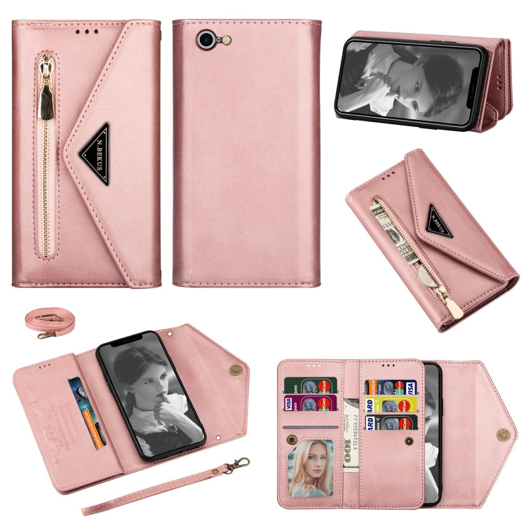 Skin Feel Zipper Horizontal Flip Leather Case with Holder & Card Slots & Photo Frame & Lanyard & Long Rope, For iPhone 6, For iPhone 6 Plus, For iPhone 7 / 8 / SE (2020), For iPhone 7 Plus / 8 Plus